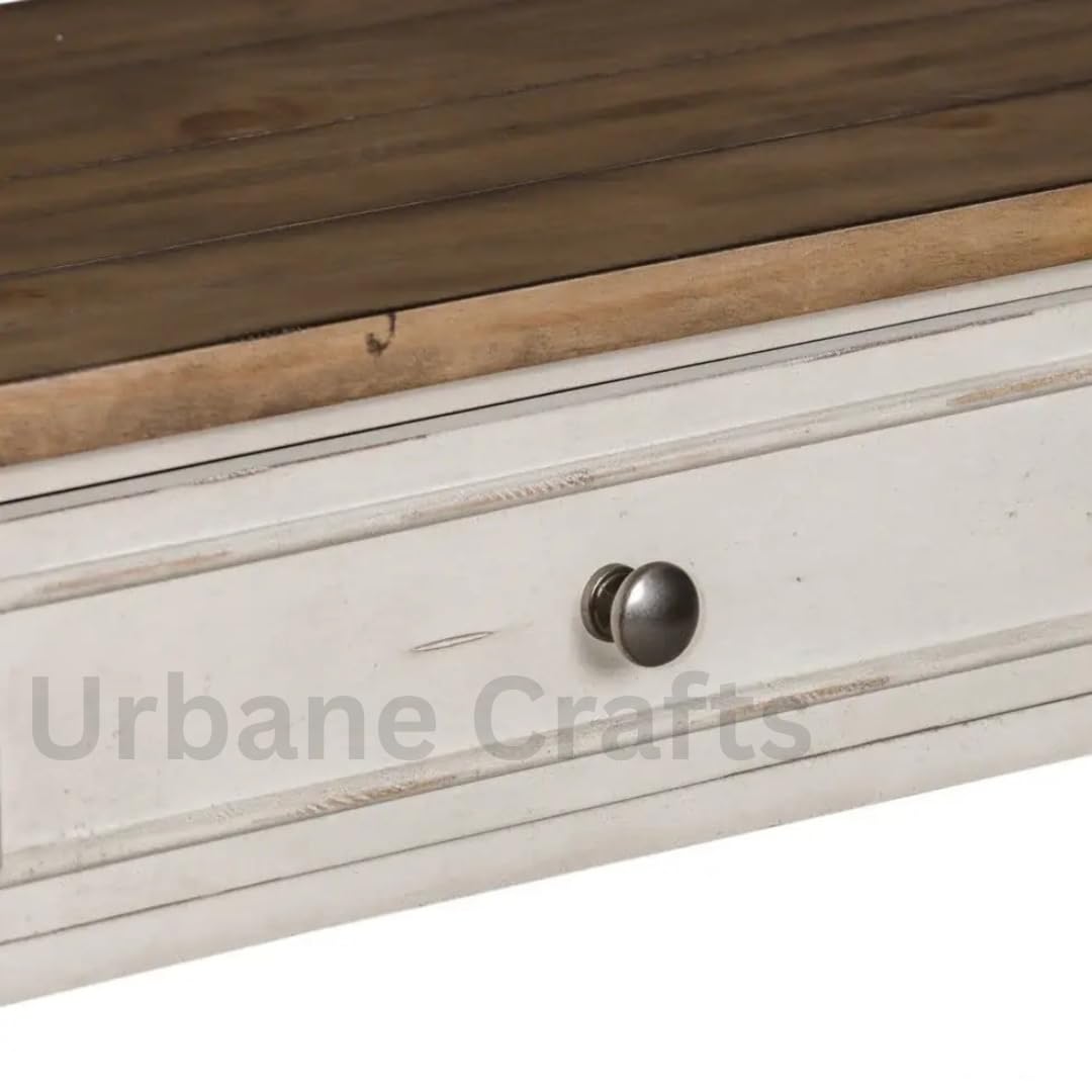 Urbane Crafts Wooden Carved Console Table | Solid Mango Wood, Antique White Distress | Decorative Table for Living Room, Hallway, Entryway, or Office | 52 x 30 x 16 Inches, White Deco