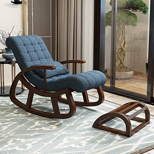 Handmade Wooden Rocking Chair/Relax Chair with Cushion Comfort and Footrest for Adults for Reading/Relaxing for Home (Sheesham Wood) (Blue)