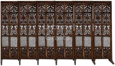 Wooden Room Partition/Screen/Room Divider/Room Separator Burnt Wood Finish (Hand Buffing) Frame Traditional Handicrafts 6Ft Height (6 Panel with Stands)