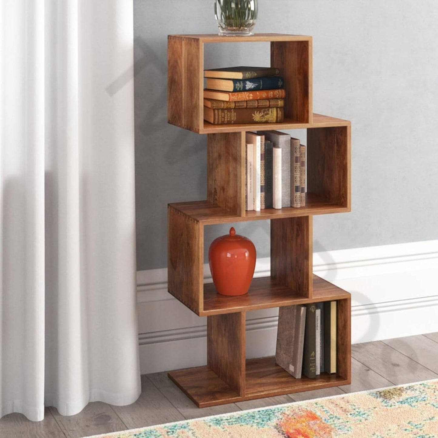 Urbane Crafts Multipurpose Shelf Unit, 5 Tiers, Solid Mango Wood Modern Display Book Rack for Home Office Use | Book Shelves Open Bookcase Showcase Stand | Display Unit Bookshelf for Home Library