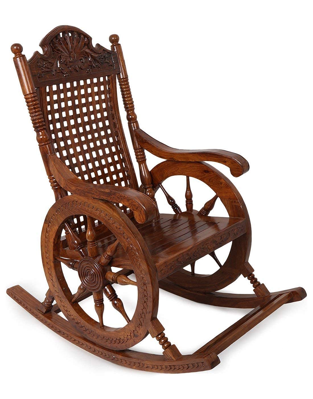 Click to see full view VIDEO Urbane Crafts Handmade Wooden Rocking Chair/Relax Chair with Cushion Comfort and Footrest for Adults for Reading/Relaxing for Home (Sheesham Wood) (Brown)