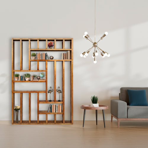 Handcrafted Solid Mango Wood Room Divider & Multi-Tier Display Bookshelf