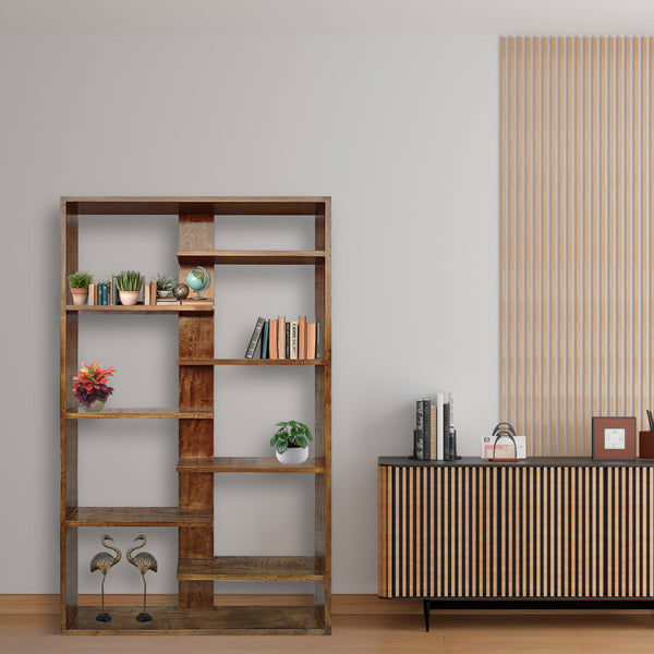 Handcrafted Solid Mango Wood Room Divider & Multi-Tier Display Bookshelf