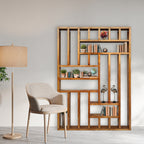Handcrafted Solid Mango Wood Room Divider & Multi-Tier Display Bookshelf