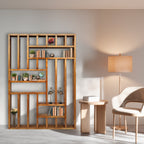 Handcrafted Solid Mango Wood Room Divider & Multi-Tier Display Bookshelf