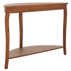 Urbane Crafts Solid Teak Wood Half-Moon Console Table – Vintage Demilune Entryway Table with Scalloped Apron and Storage Shelf
