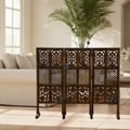 Urbane Crafts Handcrafted 3 Panel Wooden Room Divider (4 Ft Height) – Hand Carved Solid Wood Folding Partition Screen & Low Profile Room Separator for Living Room, Home Office & Bedroom