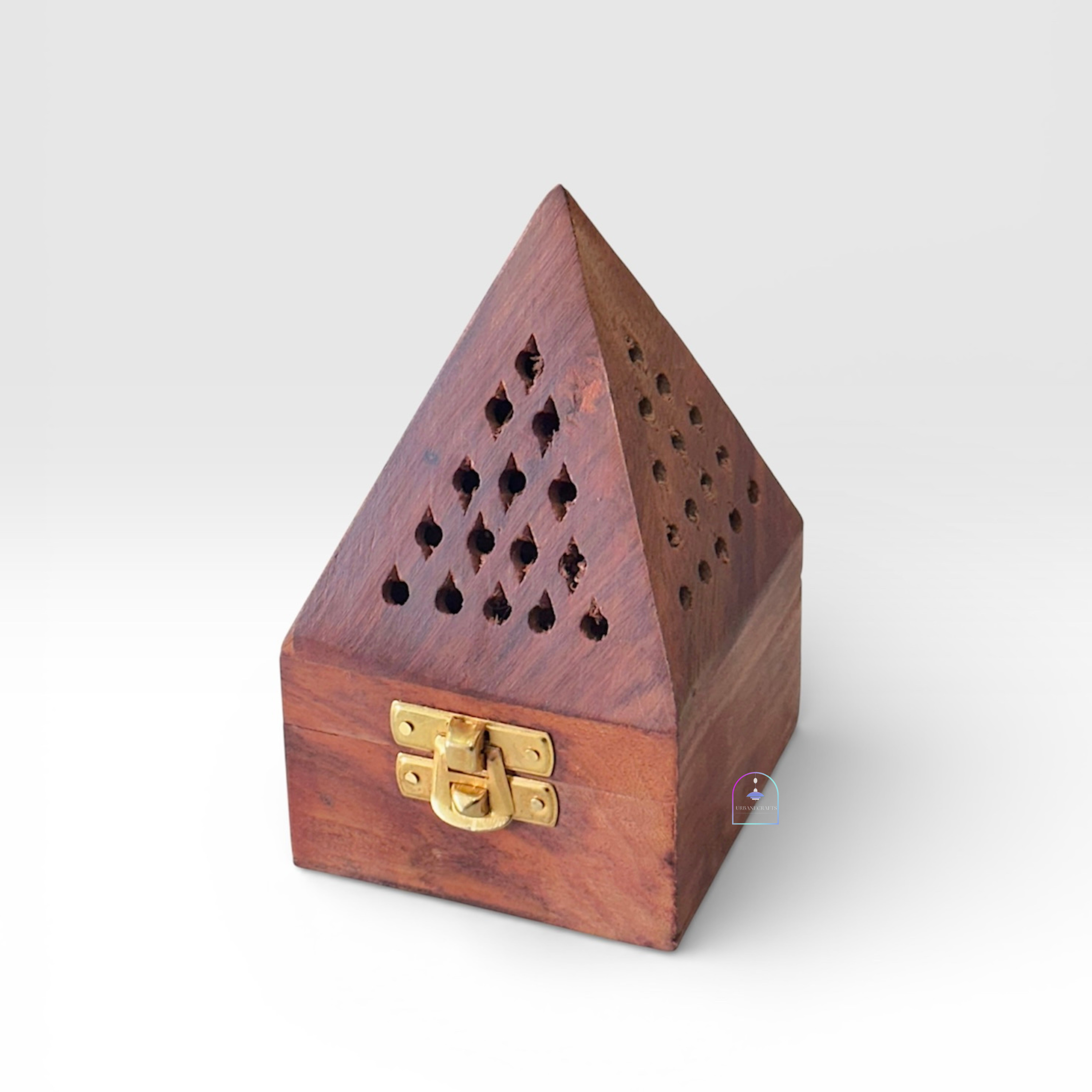 Urbane Crafts Handcrafted Sheesham Wood Pyramid Dhoop Box & Loban Burner