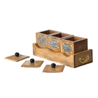 Handcrafted Rosewood Tea Coffee Sugar Container Set with Serving Tray | Rustic 3-Piece Wooden Kitchen Canister Set with Lids & Brass Labels | Vintage Coffee Bar & Kitchen Storage Organizer