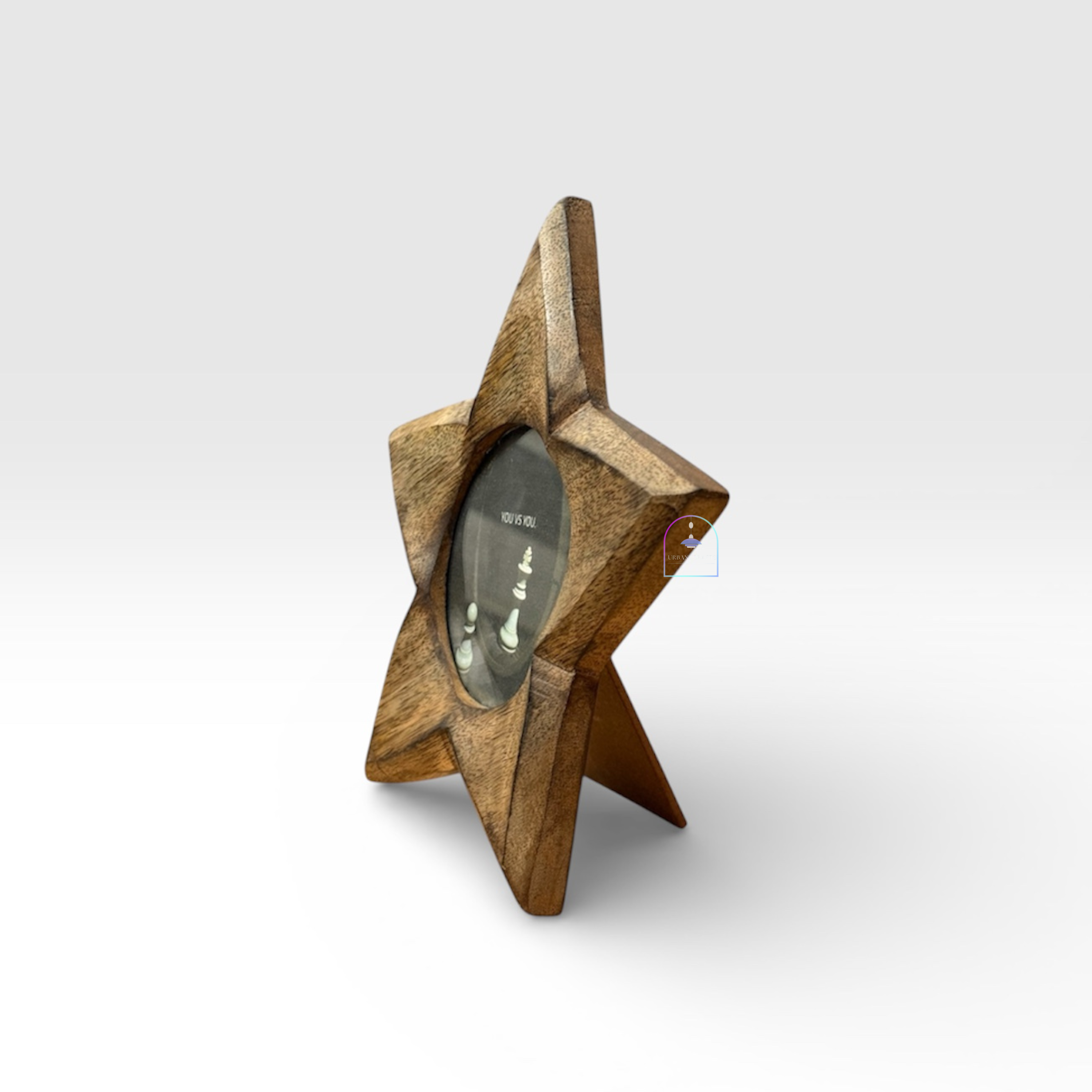 Handcrafted Mango Wood Star Photo Frame | 8x8 Inch Wooden Picture Frame Tabletop Accent with Backstand