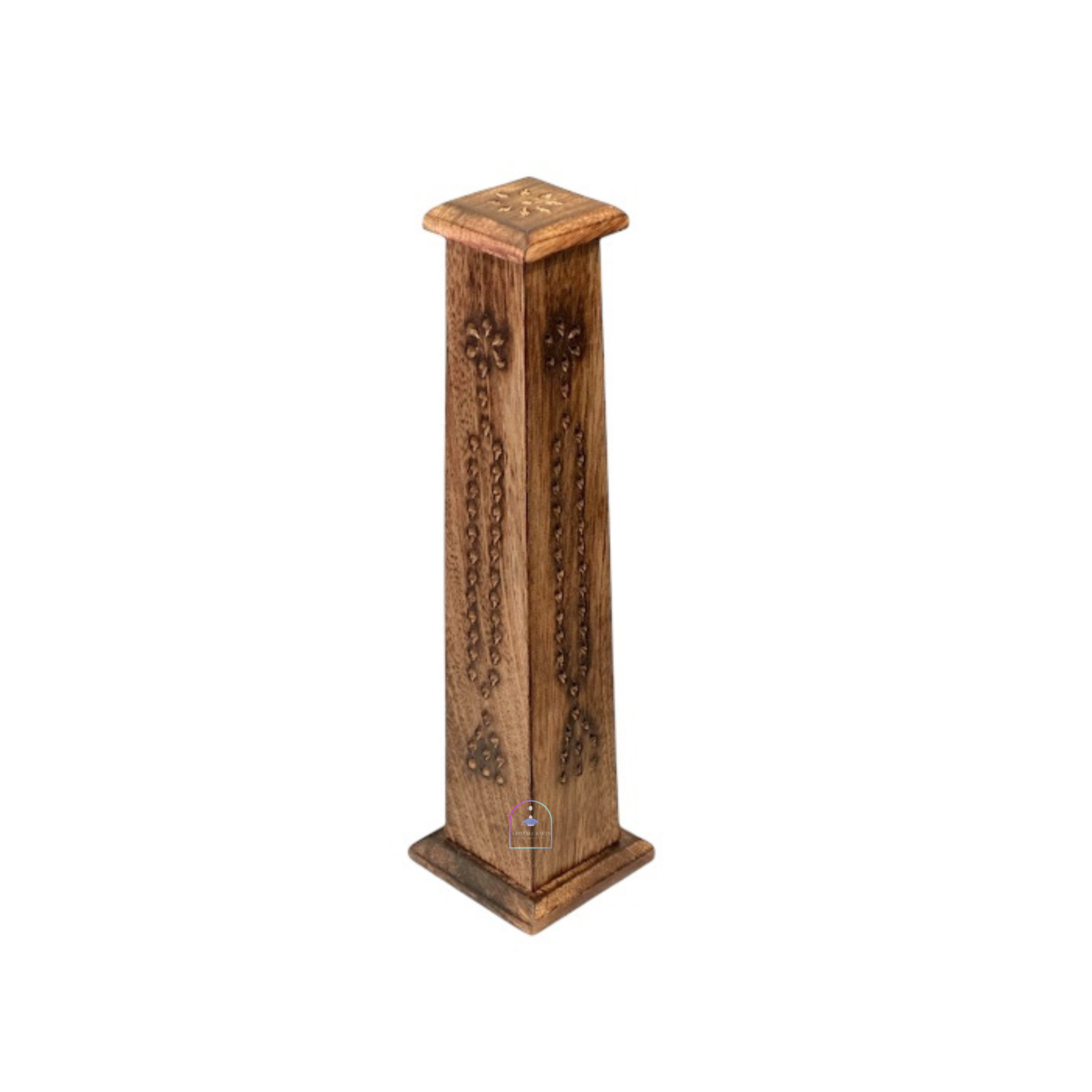 Handcrafted Mango Wood Tower Incense Burner & Agarbatti Holder | 12-Inch Vertical Wooden Dhoop & Incense Stick Box