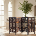 Urbane Crafts Handcrafted 4 Panel Wooden Room Divider (4 Ft Height) – Hand Carved Solid Wood Folding Partition Screen & Low Profile Room Separator for Living Room, Home Office & Bedroom
