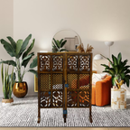 Urbane Crafts Handcrafted 2 Panel Wooden Room Divider (4 Ft Height) – Hand Carved Solid Wood Folding Partition Screen & Low Profile Room Separator for Living Room, Home Office & Compact Spaces