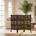 Urbane Crafts Handcrafted 3 Panel Wooden Room Divider (4 Ft Height) – Hand Carved Solid Wood Folding Partition Screen & Low Profile Room Separator for Living Room, Home Office & Bedroom