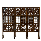 Urbane Crafts Handcrafted 3 Panel Wooden Room Divider (4 Ft Height) – Hand Carved Solid Wood Folding Partition Screen & Low Profile Room Separator for Living Room, Home Office & Bedroom