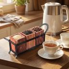 Handcrafted Rosewood and Wrought Iron 3-Canister Storage Set with Stand | 11-Inch Wooden Multi-Purpose Spice Box, Dry Fruit Container & Coffee Bar Station Organizer