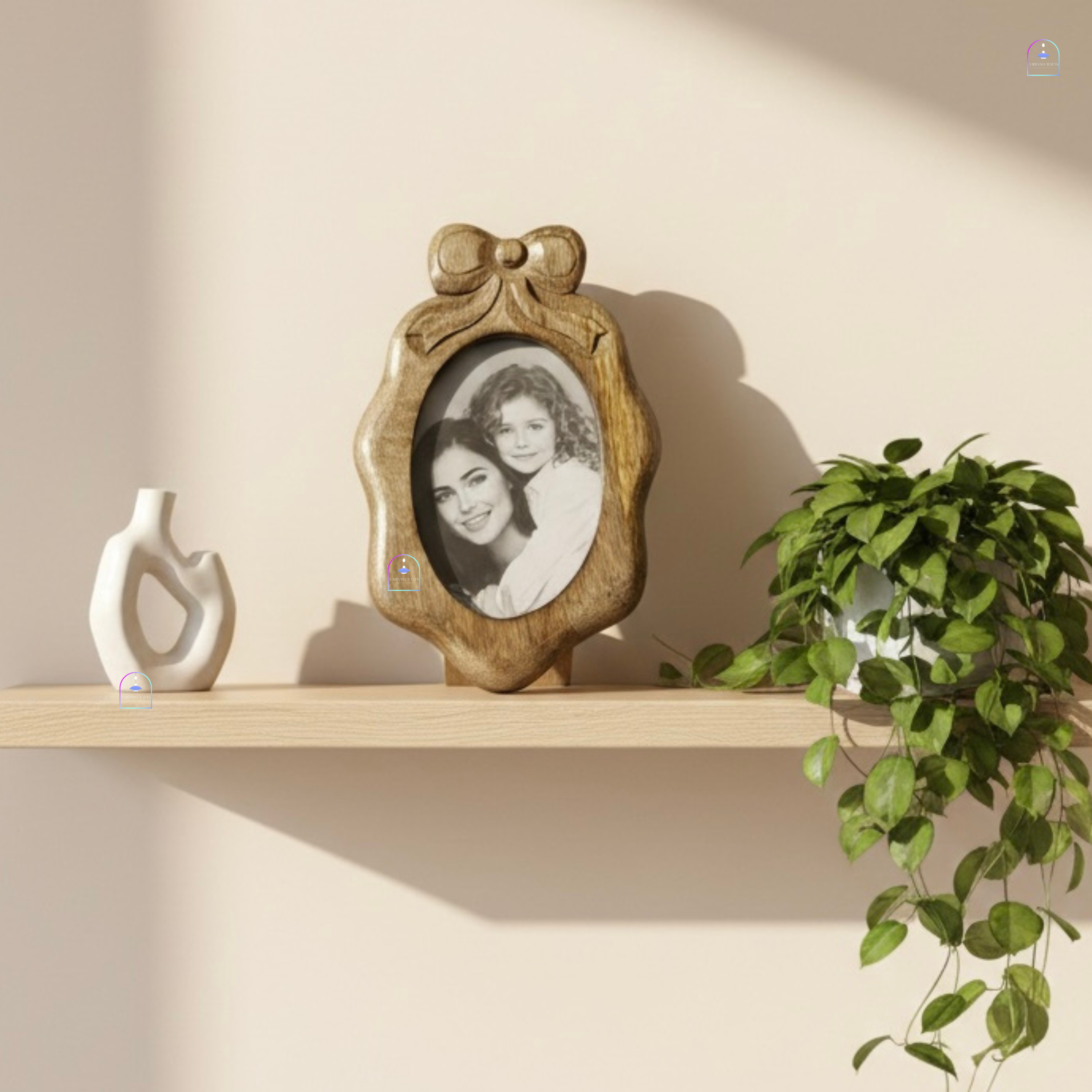 Handcrafted Mango Wood Bow Accent Photo Frame | 9x6 Inch Vintage Oval Picture Frame Tabletop Home Decor with Backstand