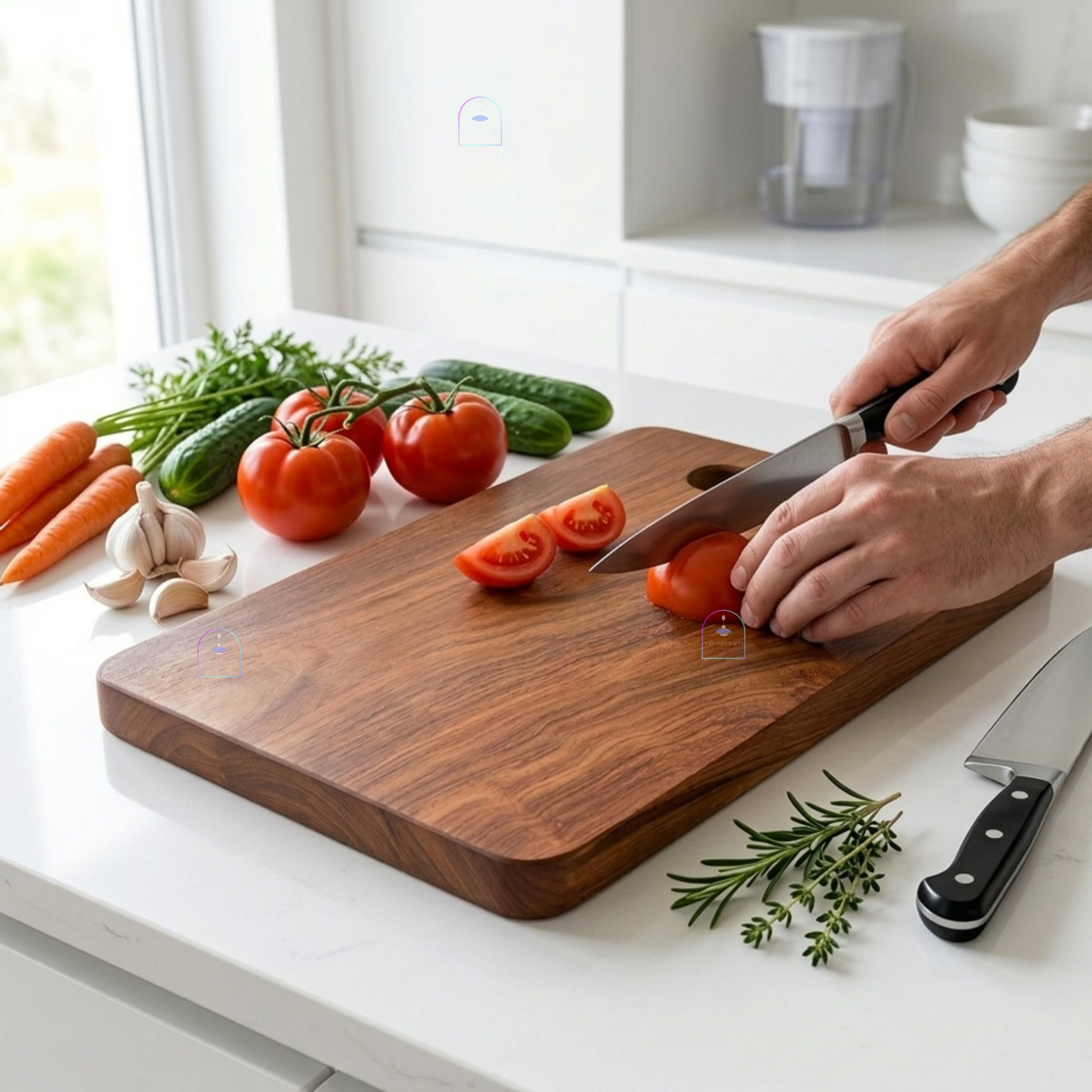 Handcrafted Acacia Wood Rectangular Chopping Board Set of 2 | Heavy-Duty Wooden Cutting Blocks with Built-in Grip Handles (Large & Small Combo) for Kitchen, Meat, Vegetables & Charcuterie