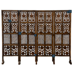 Urbane Crafts Handcrafted 4 Panel Wooden Room Divider (5 Ft Height) – Hand Carved Solid Wood Folding Partition Screen with Support Feet & Privacy Room Separator for Living Room, Home Office & Bedroom