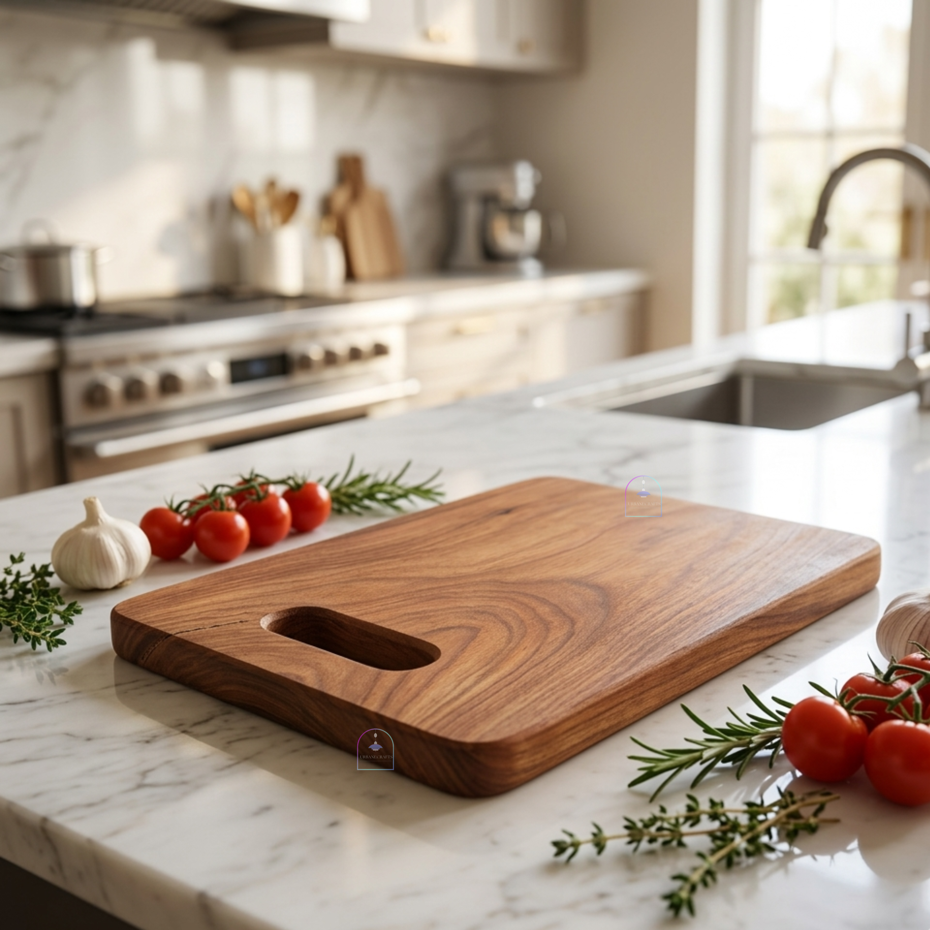 Handcrafted Acacia Wood Heavy-Duty Rectangular Chopping Board | 12x9.5 Inch Wooden Cutting Block with Built-in Grip Handle for Kitchen, Meat, Vegetables & Charcuterie