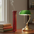 Urbane Crafts Handcrafted Mango Wood Hexagonal Tower Incense Burner & Agarbatti Holder | 12-Inch Red Finish Wooden Dhoop & Incense Stick Stand