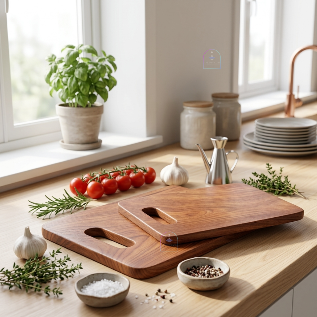 Handcrafted Acacia Wood Rectangular Chopping Board Set of 2 | Heavy-Duty Wooden Cutting Blocks with Built-in Grip Handles (Large & Small Combo) for Kitchen, Meat, Vegetables & Charcuterie