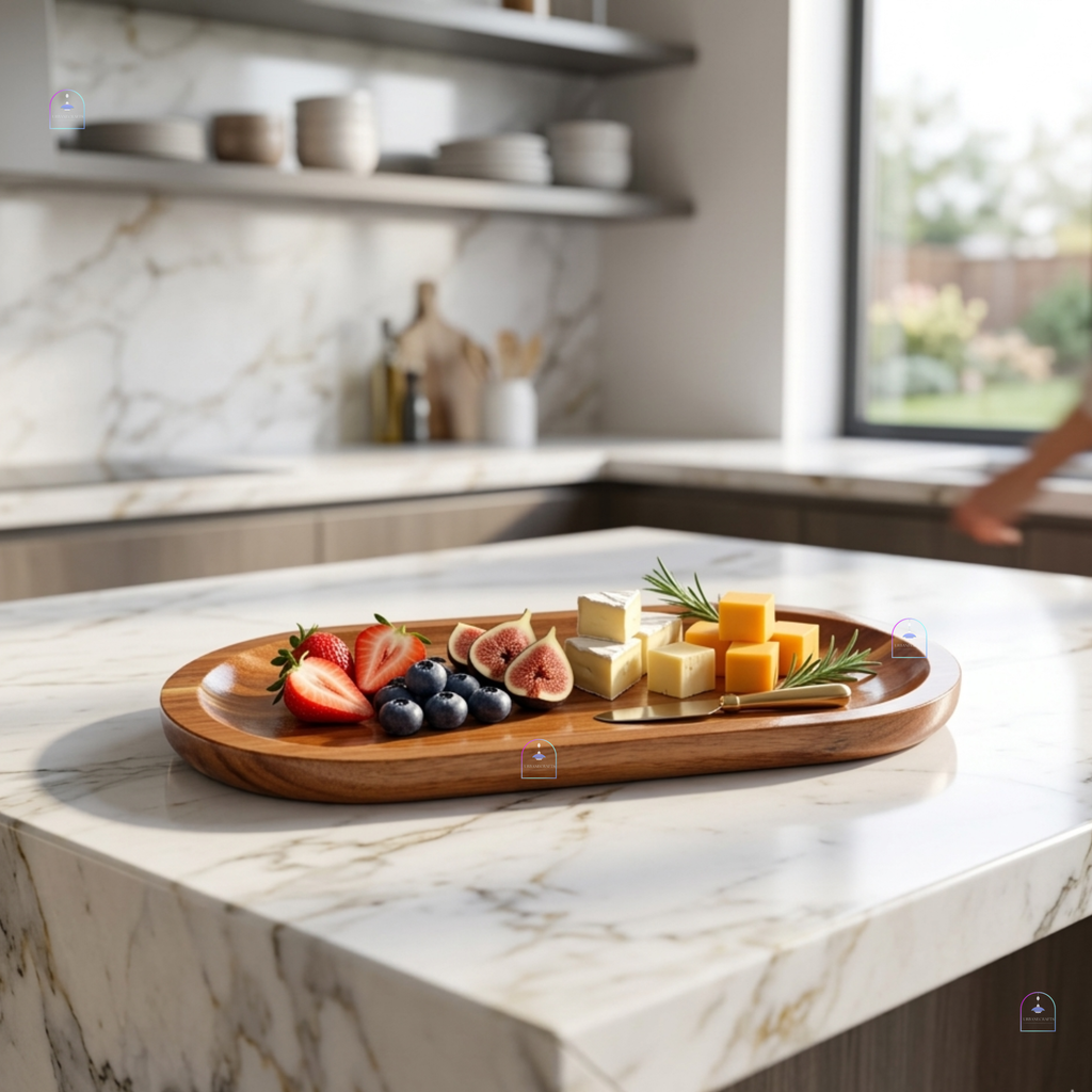 Handcrafted Acacia Wood Oval Tray & Serving Platter | 12x6 Inch Decorative Wooden Charcuterie Board, Cheese Platter & Snack Dish for Dining Table & Living Room Decor