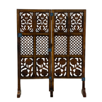 Urbane Crafts Handcrafted 2 Panel Wooden Room Divider (4 Ft Height) – Hand Carved Solid Wood Folding Partition Screen & Low Profile Room Separator for Living Room, Home Office & Compact Spaces