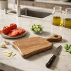 Handcrafted Mango Wood Mini Chopping Board with Easy-Grip Handle | 10x5 Inch Decorative Wooden Cheese Board & Serving Platter for Kitchen, Bar, Charcuterie