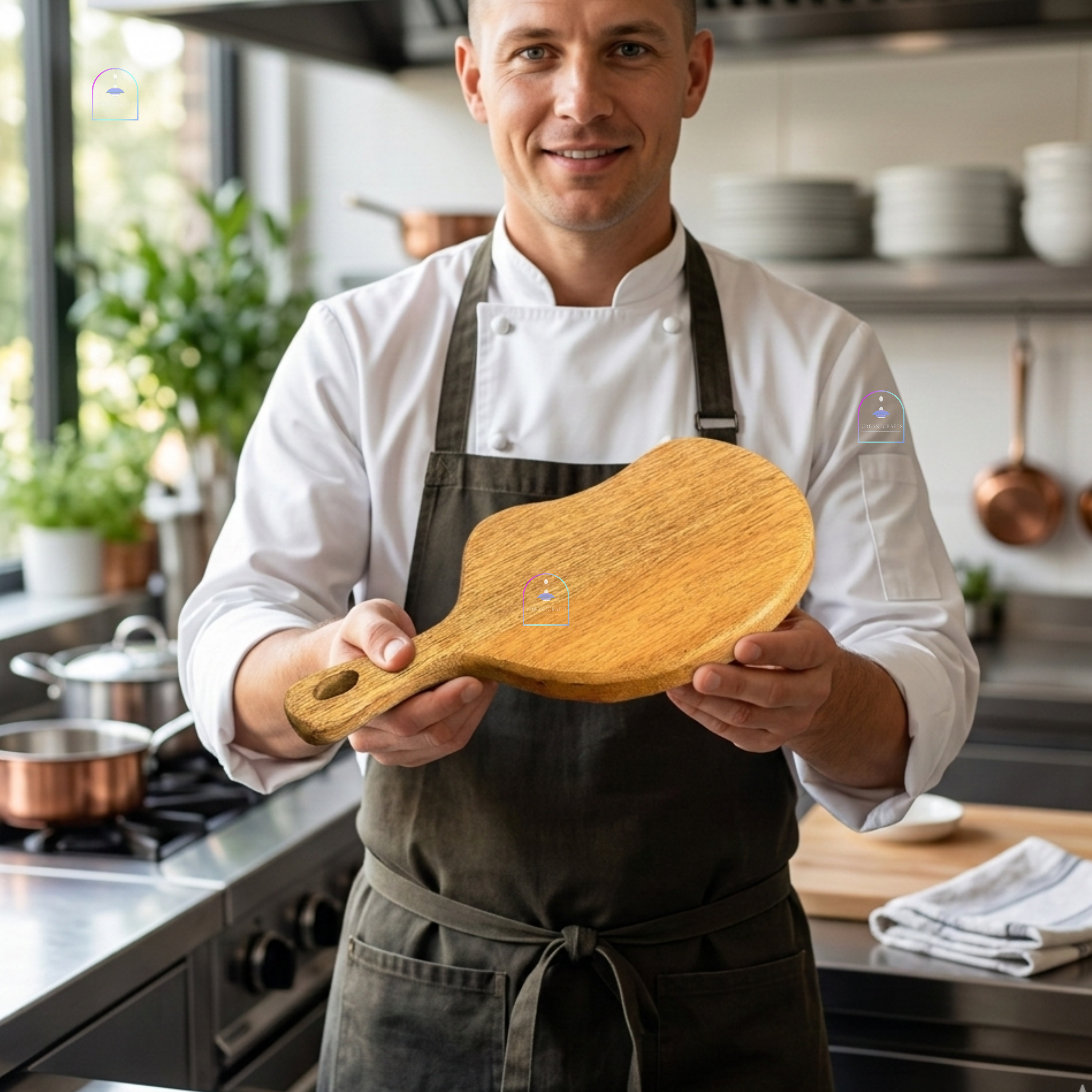 Handcrafted Mango Wood Cloud-Shaped Chopping Board | 10x6 Inch Organic Curved Wooden Cheese Board & Pizza Paddle Serving Platter with Handle