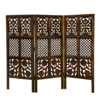 Urbane Crafts Handcrafted 3 Panel Wooden Room Divider (4 Ft Height) – Hand Carved Solid Wood Folding Partition Screen & Low Profile Room Separator for Living Room, Home Office & Bedroom