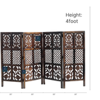 Urbane Crafts Handcrafted 4 Panel Wooden Room Divider (4 Ft Height) – Hand Carved Solid Wood Folding Partition Screen & Low Profile Room Separator for Living Room, Home Office & Bedroom