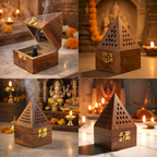 Urbane Crafts Handcrafted Sheesham Wood Pyramid Dhoop Box & Loban Burner