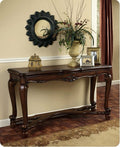 Urbane Crafts Solid Teak Wood Traditional Long Console Table – French Country Entryway Sofa Table with Carved Apron and Curving Stretcher Base