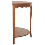 Urbane Crafts Solid Teak Wood Half-Moon Console Table – Vintage Demilune Entryway Table with Scalloped Apron and Storage Shelf