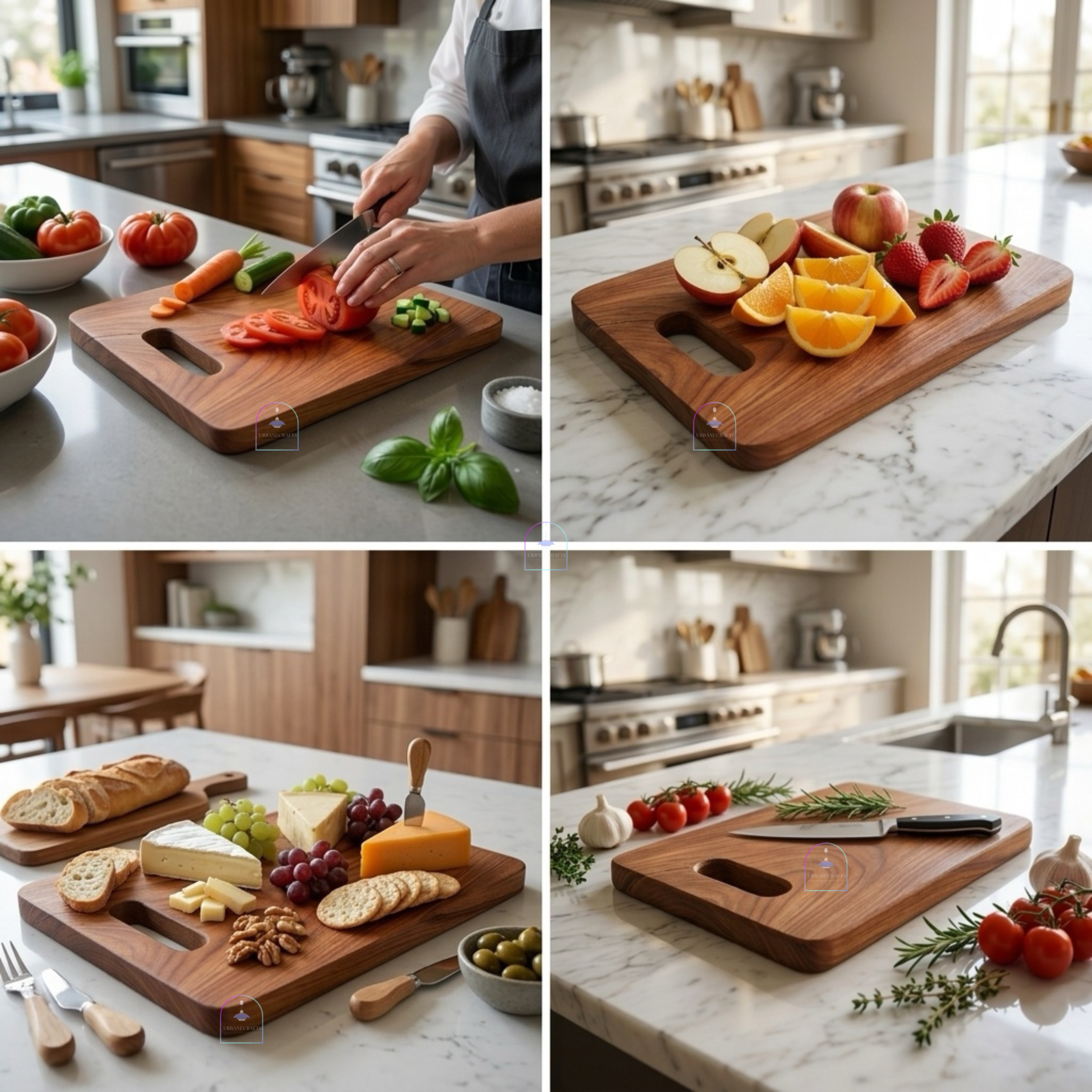 Handcrafted Acacia Wood Heavy-Duty Rectangular Chopping Board | 12x9.5 Inch Wooden Cutting Block with Built-in Grip Handle for Kitchen, Meat, Vegetables & Charcuterie