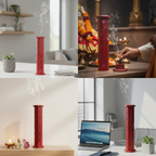 Urbane Crafts Handcrafted Mango Wood Hexagonal Tower Incense Burner & Agarbatti Holder | 12-Inch Red Finish Wooden Dhoop & Incense Stick Stand