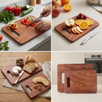Handcrafted Acacia Wood Rectangular Chopping Board Set of 2 | Heavy-Duty Wooden Cutting Blocks with Built-in Grip Handles (Large & Small Combo) for Kitchen, Meat, Vegetables & Charcuterie