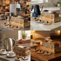 Handcrafted Rosewood Tea Coffee Sugar Container Set with Serving Tray | Rustic 3-Piece Wooden Kitchen Canister Set with Lids & Brass Labels | Vintage Coffee Bar & Kitchen Storage Organizer