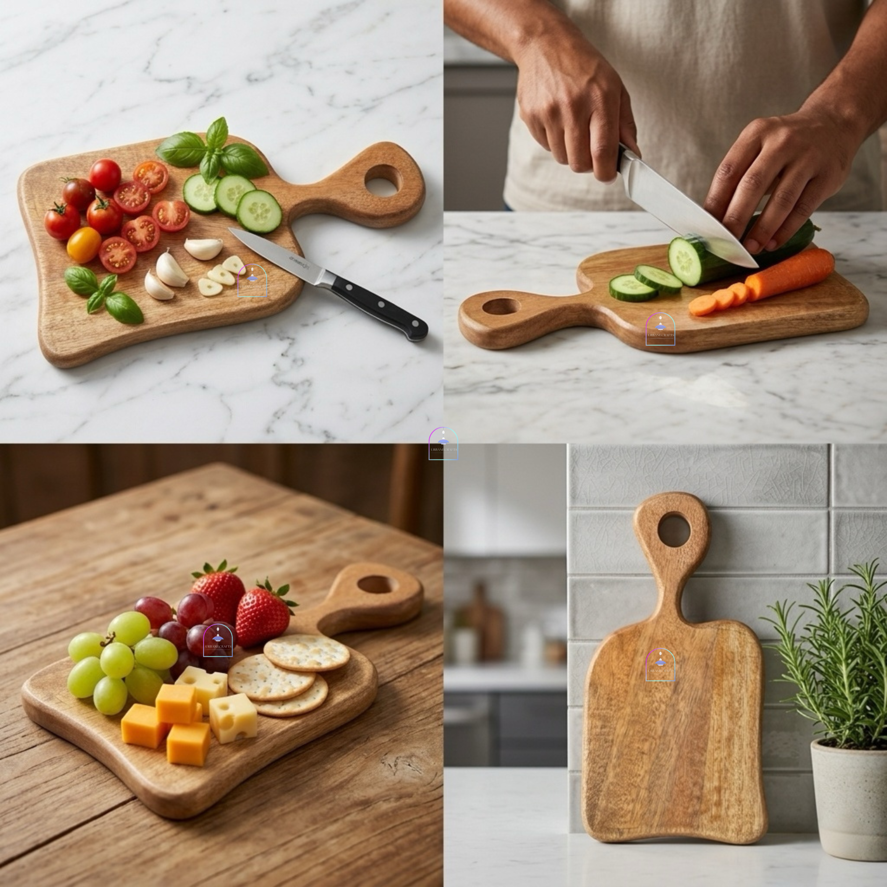 Handcrafted Mango Wood Mini Chopping Board with Easy-Grip Handle | 10x5 Inch Decorative Wooden Cheese Board & Serving Platter for Kitchen, Bar, Charcuterie