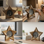Handcrafted Mango Wood Star Photo Frame | 8x8 Inch Wooden Picture Frame Tabletop Accent with Backstand