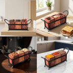 Handcrafted Rosewood and Wrought Iron 3-Canister Storage Set with Stand | 11-Inch Wooden Multi-Purpose Spice Box, Dry Fruit Container & Coffee Bar Station Organizer