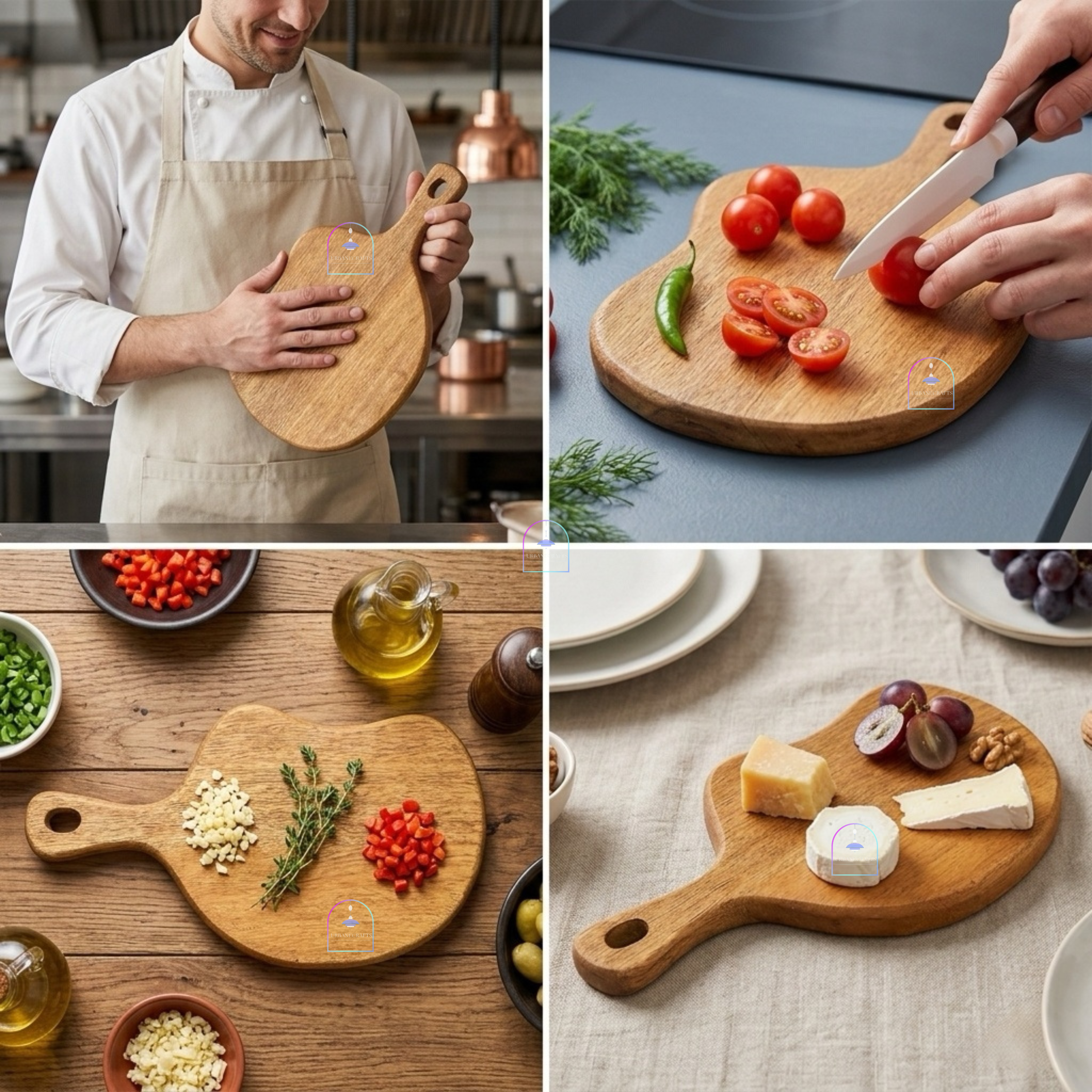 Handcrafted Mango Wood Cloud-Shaped Chopping Board | 10x6 Inch Organic Curved Wooden Cheese Board & Pizza Paddle Serving Platter with Handle