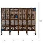 Urbane Crafts Handcrafted 4 Panel Wooden Room Divider (5 Ft Height) – Hand Carved Solid Wood Folding Partition Screen with Support Feet & Privacy Room Separator for Living Room, Home Office & Bedroom