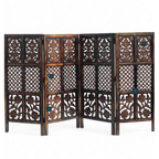 Urbane Crafts Handcrafted 4 Panel Wooden Room Divider (4 Ft Height) – Hand Carved Solid Wood Folding Partition Screen & Low Profile Room Separator for Living Room, Home Office & Bedroom
