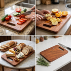 Handcrafted Acacia Wood Heavy-Duty Rectangular Chopping Board | 12x9.5 Inch Wooden Cutting Block with Built-in Grip Handle for Kitchen, Meat, Vegetables & Charcuterie