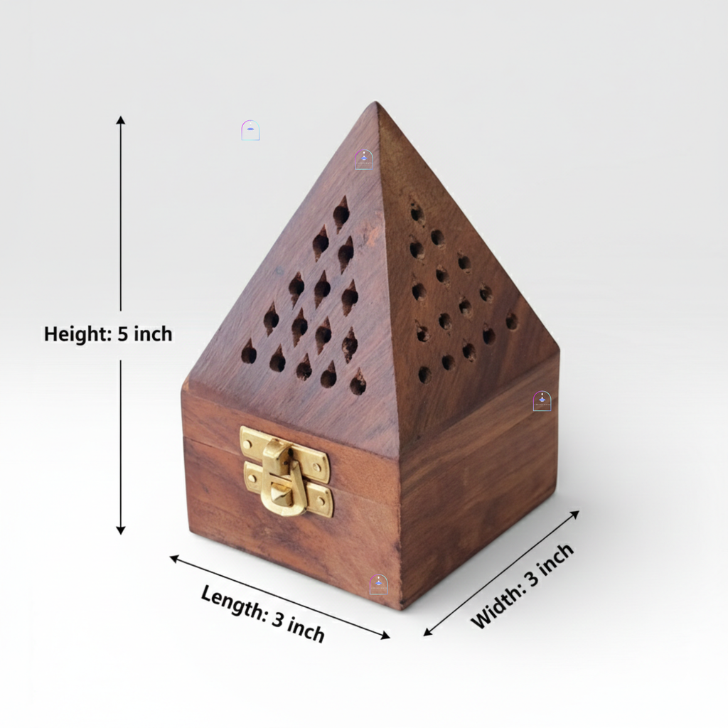 Urbane Crafts Handcrafted Sheesham Wood Pyramid Dhoop Box & Loban Burner