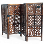 Urbane Crafts Handcrafted 4 Panel Wooden Room Divider (4 Ft Height) – Hand Carved Solid Wood Folding Partition Screen & Low Profile Room Separator for Living Room, Home Office & Bedroom