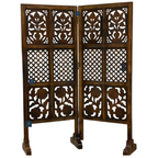 Urbane Crafts Handcrafted 2 Panel Wooden Room Divider (4 Ft Height) – Hand Carved Solid Wood Folding Partition Screen & Low Profile Room Separator for Living Room, Home Office & Compact Spaces