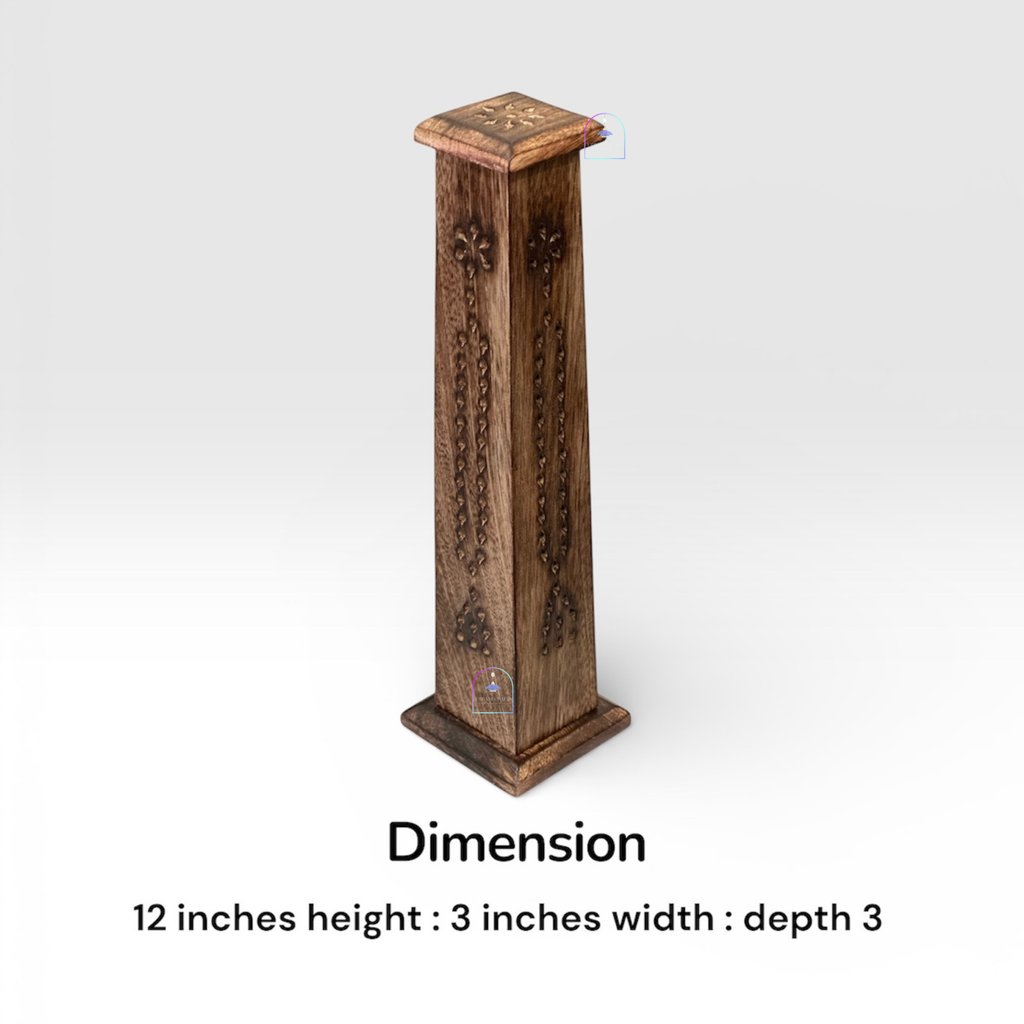 Handcrafted Mango Wood Tower Incense Burner & Agarbatti Holder | 12-Inch Vertical Wooden Dhoop & Incense Stick Box